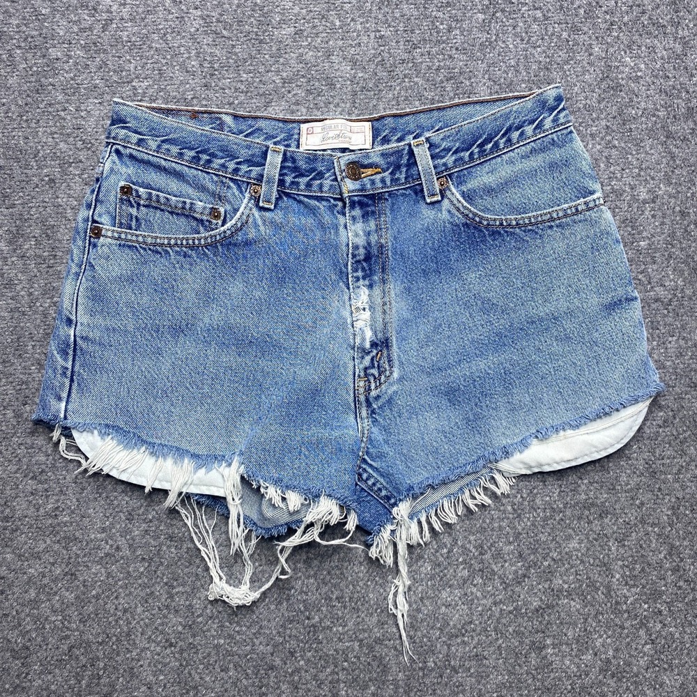 Levis Cut Off Shorts Women 33 Blue Jorts Distressed Daisy Duke Booty Biker B3